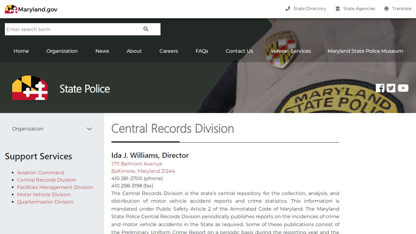 Central Records Division - Maryland State Police
